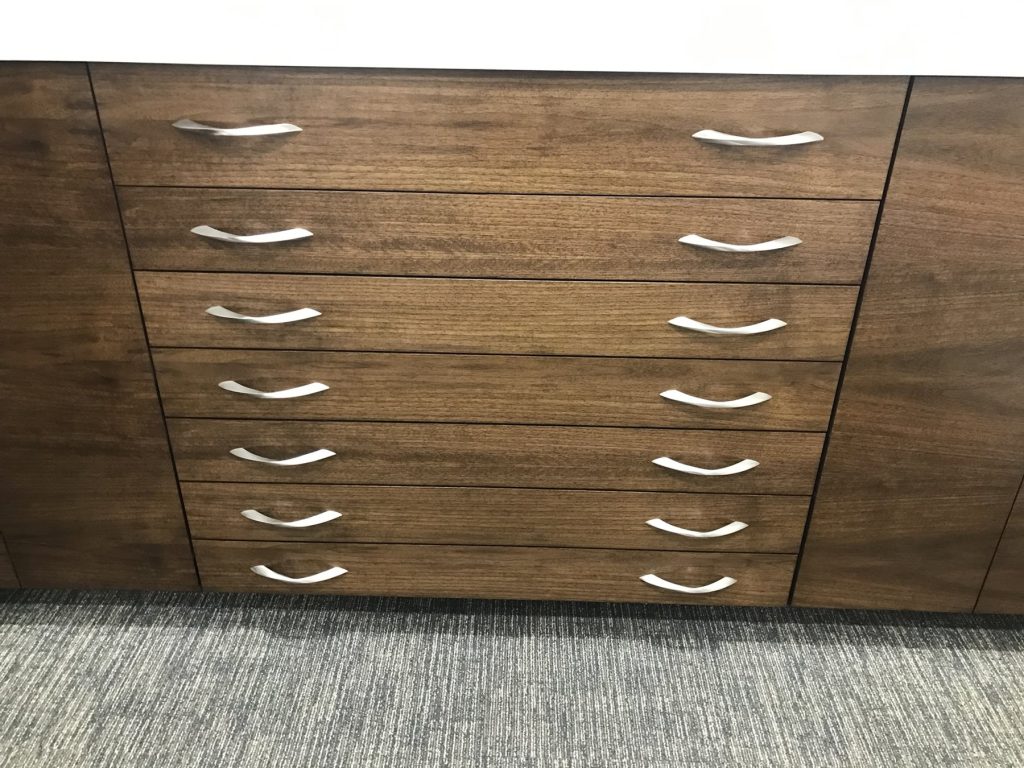 Drawer bank detail on custom credenza built by SMFW for Washington College