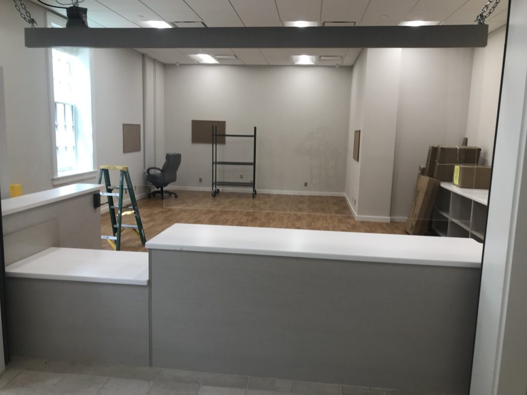 Central Services service window and casework at Washington College